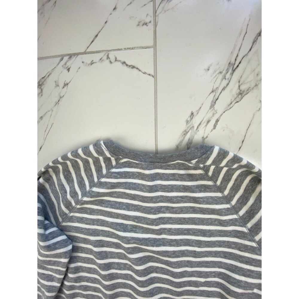 Old Navy Womens Medium Grey White Striped Fleece Crewneck Sweatshirt Pullover - Picture 6 of 7
